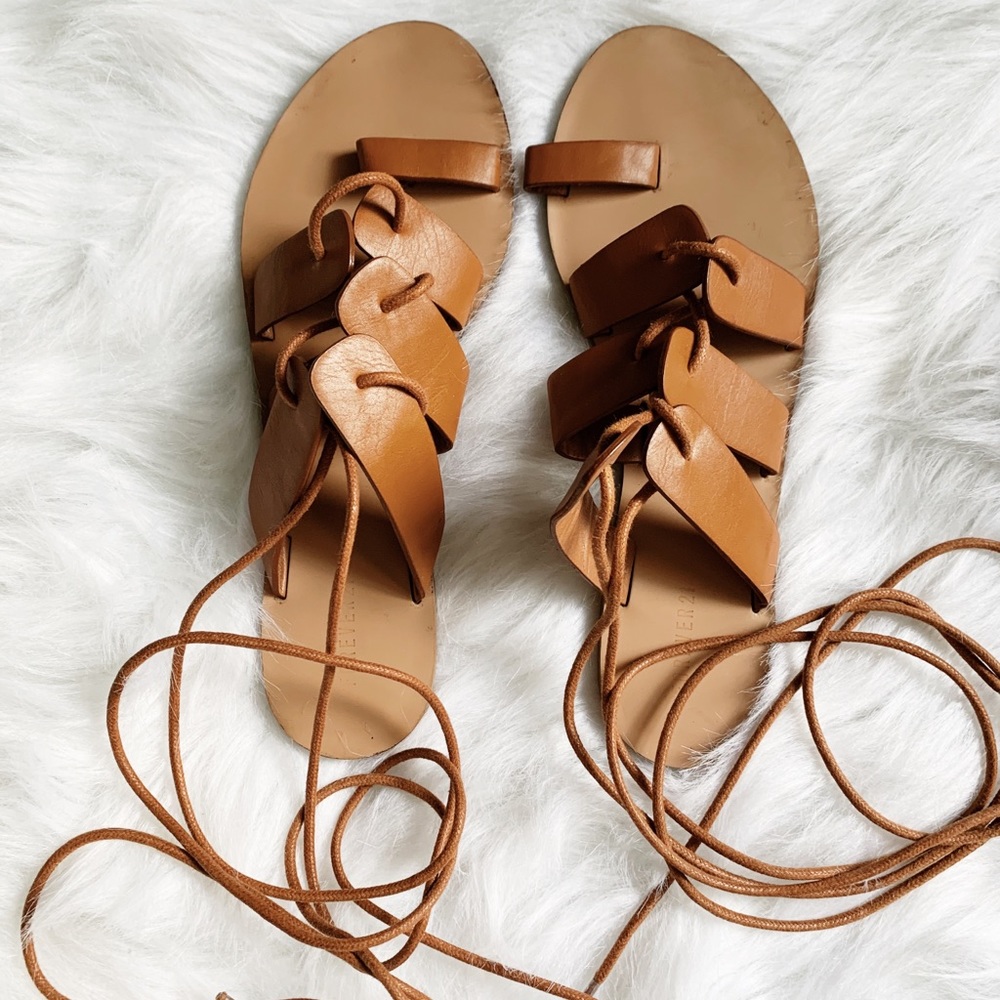 Lace up cognac gladiator sandals size 6